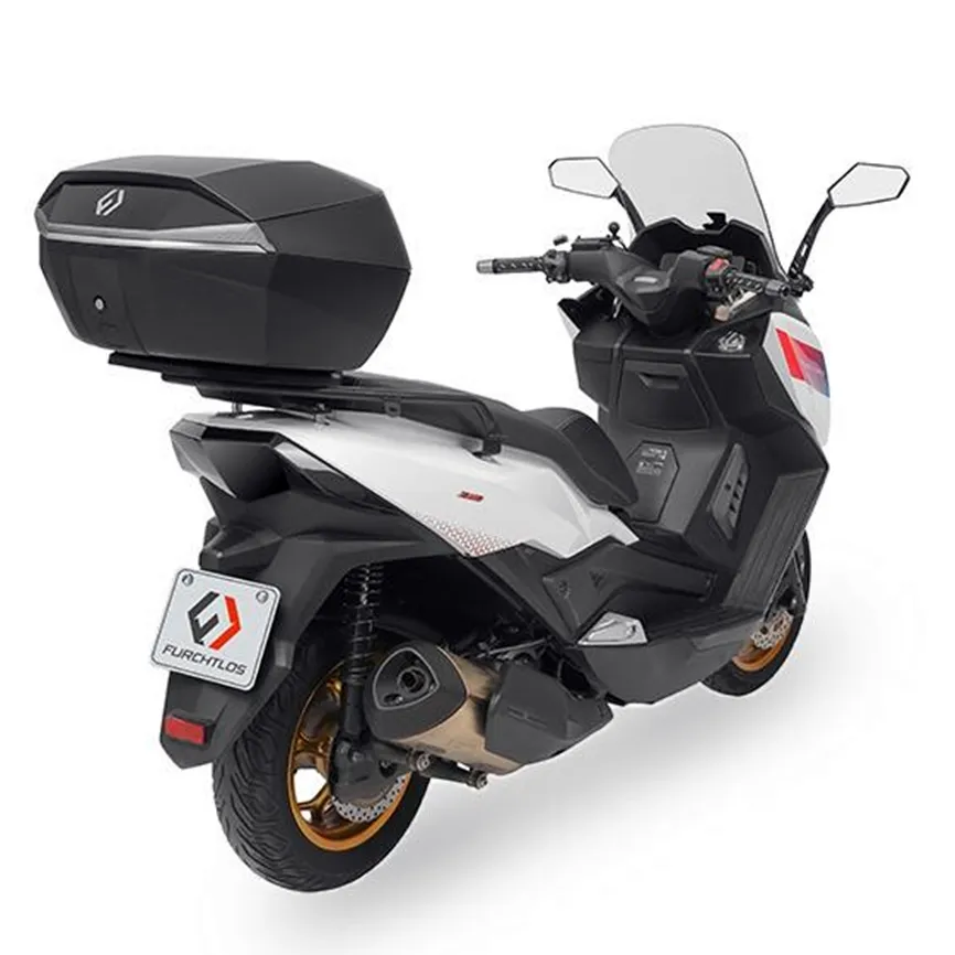 Furchtlos-SHIELD-L-Luxe-Topcase-48-Liter-schwarz-silber-FU11TCUP000L14EX-100027-am-Roller Furchtlos SHIELD L Luxe Topcase - 48 Liter - schwarz/silber