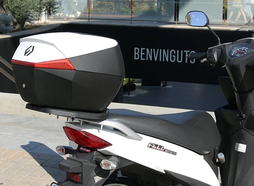 Furchtlos SHIELD S Luxe Topcase - 35 Liter - weiß/rot - inkl. Montagekit